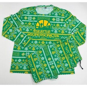 Seattle Supersonics NBA Men's XL Pajama Set Green Yellow Fair Isle Holiday